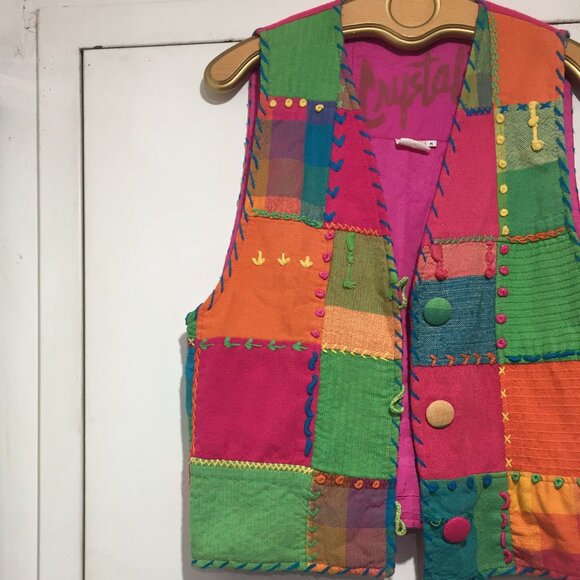 VINTAGE CRYSTAL PATCHWORK QUILTED VESTS SIZE M - Picture 1 of 9